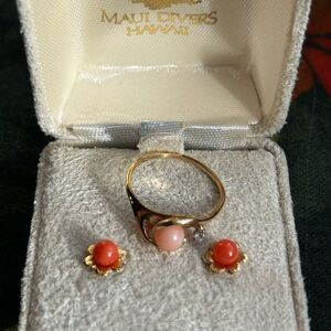 14k 🌺Maui divers Gold Diamond and Coral Jewelry Set
